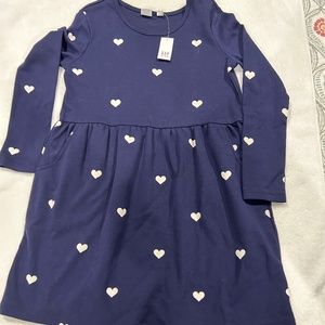 Navy dress with white hearts